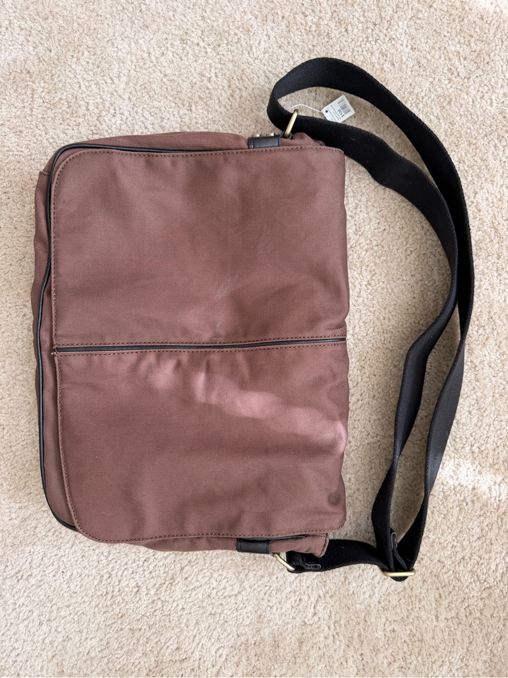 J. Crew Brown Canvas Messenger Bag with Black Strap - Picture 1 of 3